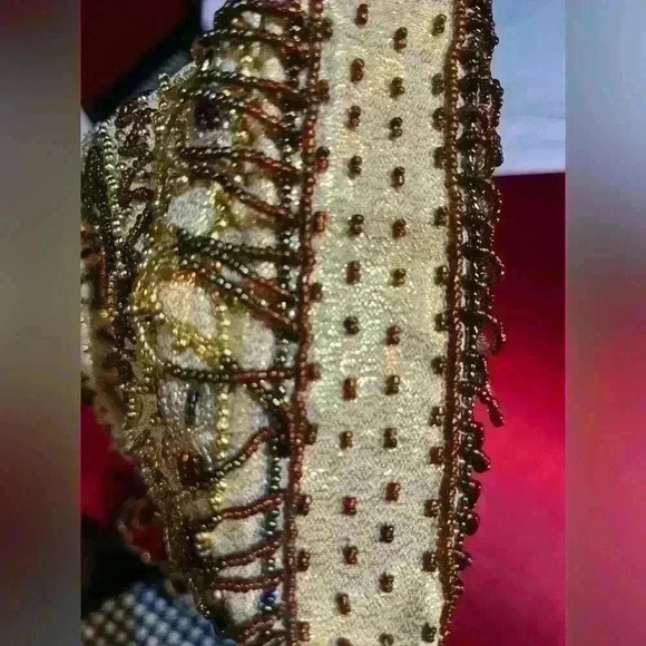 Gold brown new Hand beaded  purse w/ beaded fringe Brand New bohemian boho - Picture 4 of 4